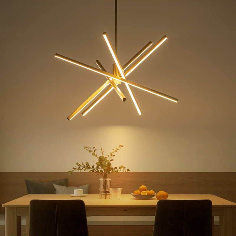 Burcker Aluminum Dimmable LED Modern Linear Chandelier, Gold, 13" H x 31.5" W x 31.5" D
