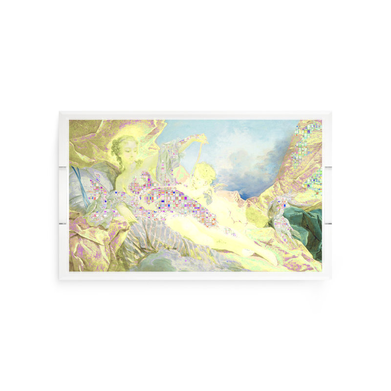 Venu Sandcupid Yellow Blue Acrylic Rectangle Decorative Tray, 22.5"W x 14.5"D x 2"H