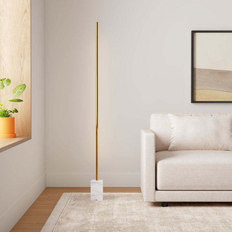 Ericson 65'' Column Floor Lamp, Antique Brass/White Marble
