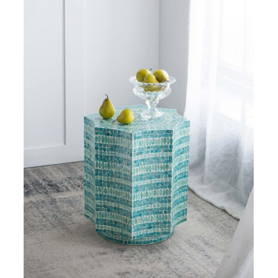 17x17x20" Stool with Capiz Design, Blue Multi