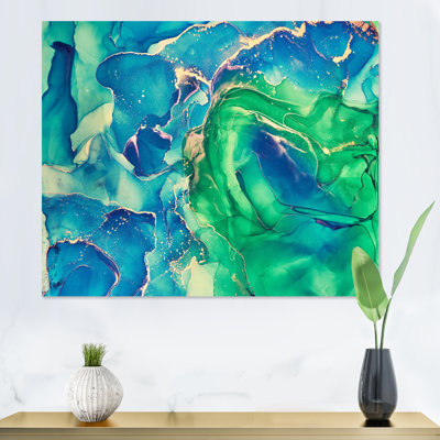«Blue and Green Abstract Abstract Art I», reproduction sur toile