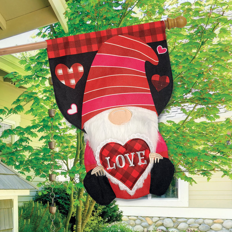 Drapeau de maison «Love Gnome», Blanc / rouge / noir