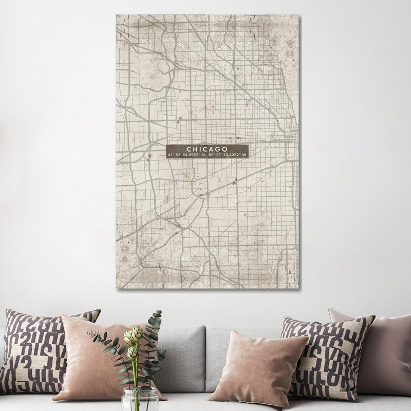 Chicago City Map Abstract 1 Piece Wrapped Canvas Wall Art, 152.5 cm H x 101.5 cm W