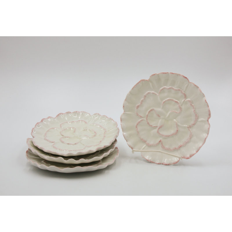 Assiettes en porcelaine fine blanche à motif d'œillets roses (lot de 4)