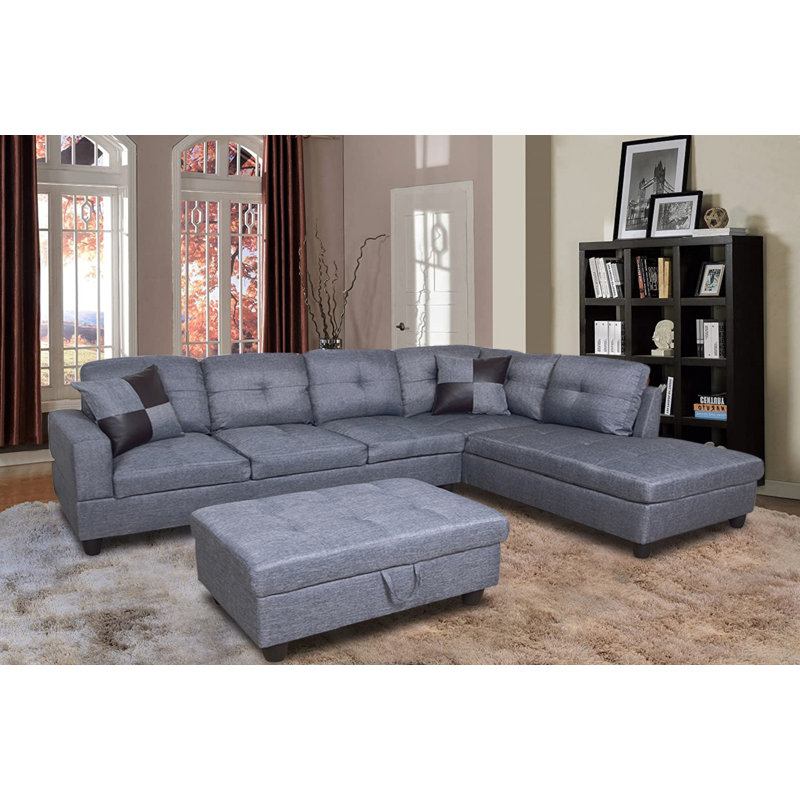 Ensemble de salon configurable 3 pièces Wassim, Faux cuir gris