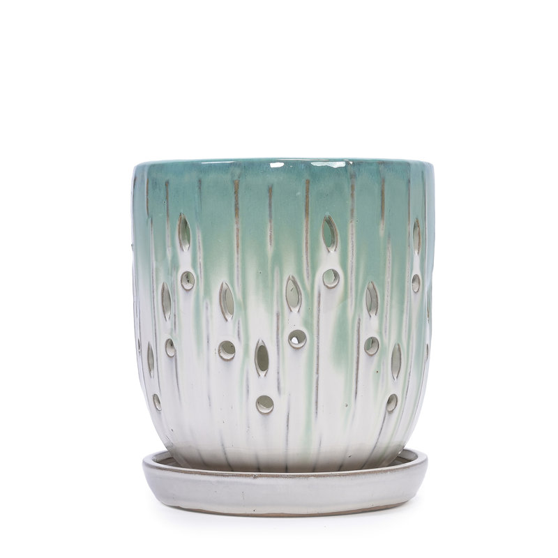 8" Ceramic Flowerpots, White , 2 - Piece , Drainage Hole, All Weather Use, Small Flowers, Glossy Finish Modern, , Finish, Flowers