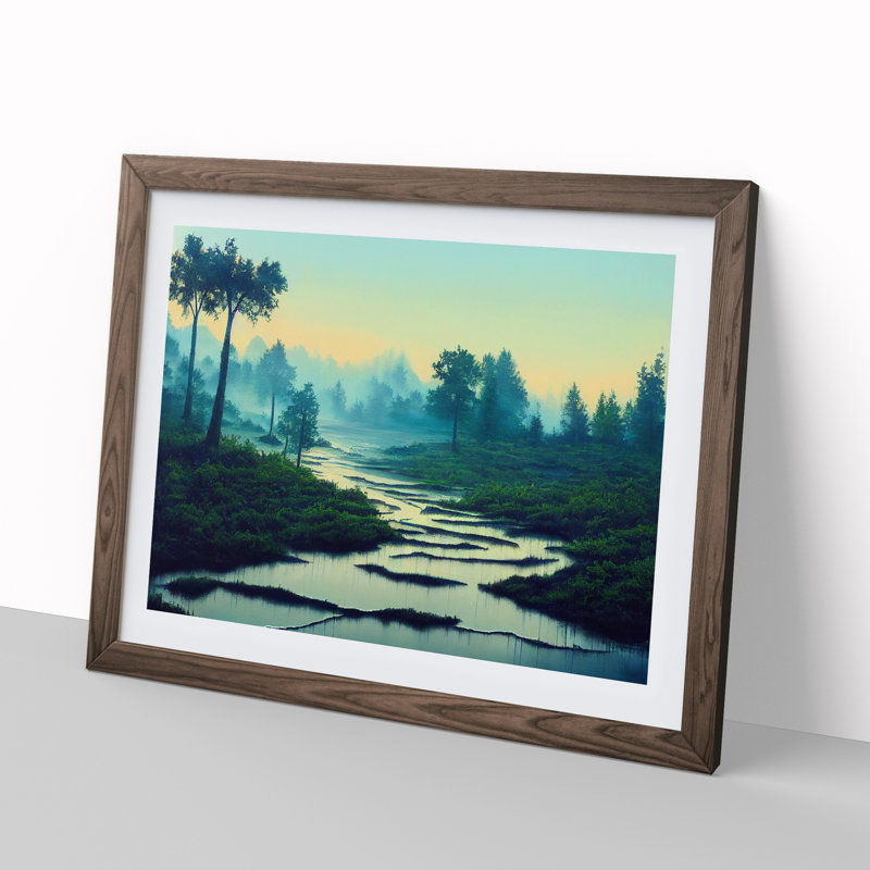 Elegant Pond - Single Picture Frame Print, 34cm H x 46cm W x 2cm D, Walnut 