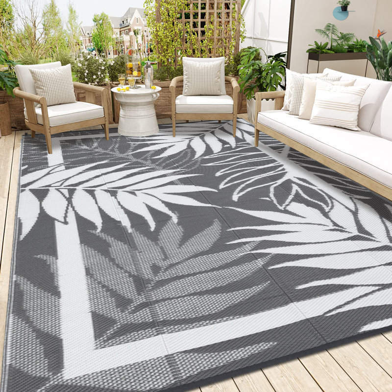 Outdoor Rug 9x12 Modern Leaf Area Rugs for Indoor and Outdoor Patios and Porches - Waterproof, Washable, Non-Shedding, Easy-to-Clean Outside Carpet