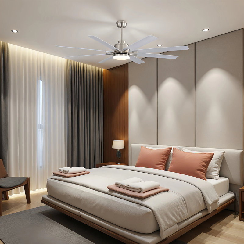 Brixham 66 in. Smart Ceiling Fan with Dimmable LED Light, Reversible DC Motor, and Remote Control, Nickel with White Blades