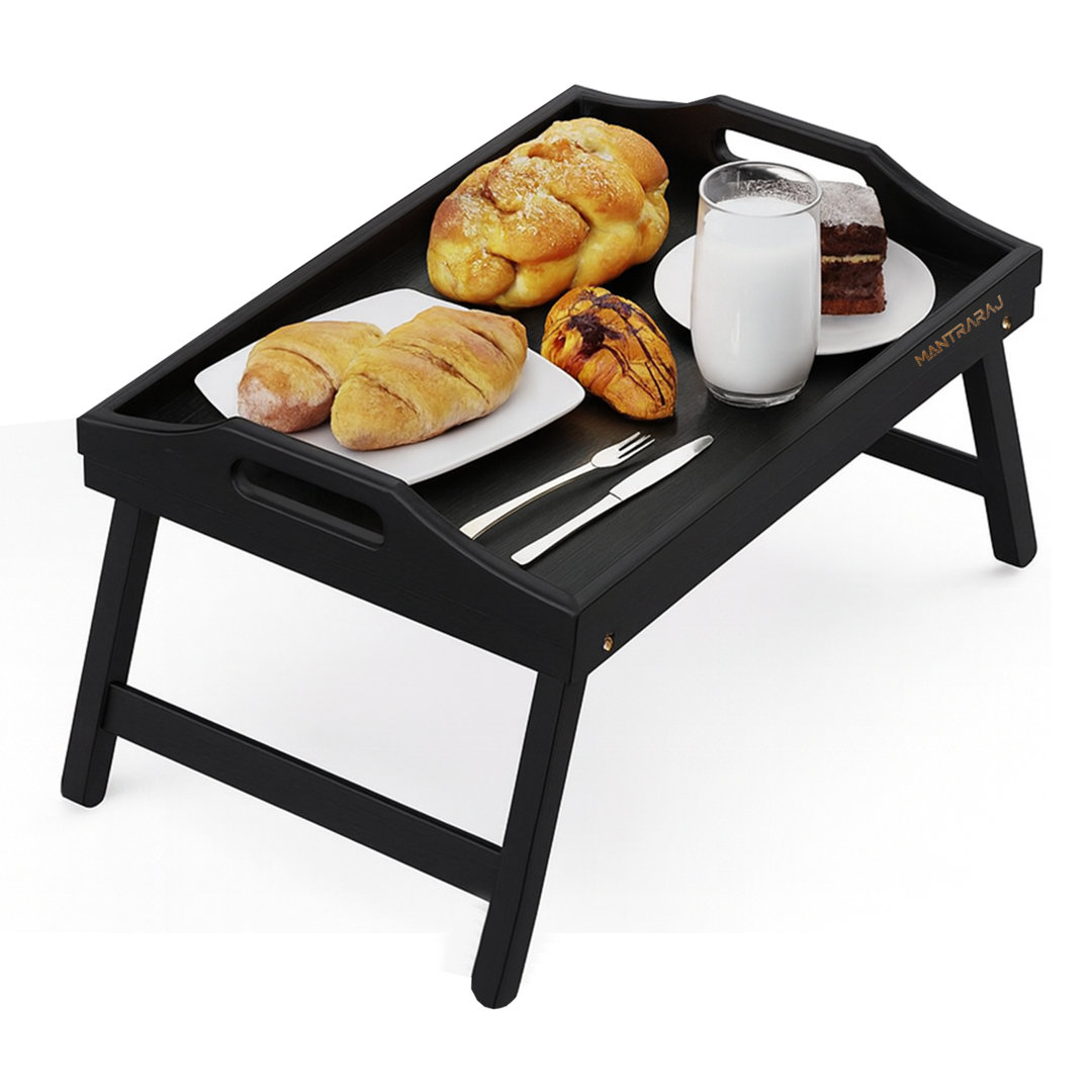 Rackhams Black Bamboo Bed Tray Table With Foldable Legs And Handles Breakfast Tray For Sofa, Bed, Platters Lap Tray (Black) - 1 - Lap Desk - Image 3
