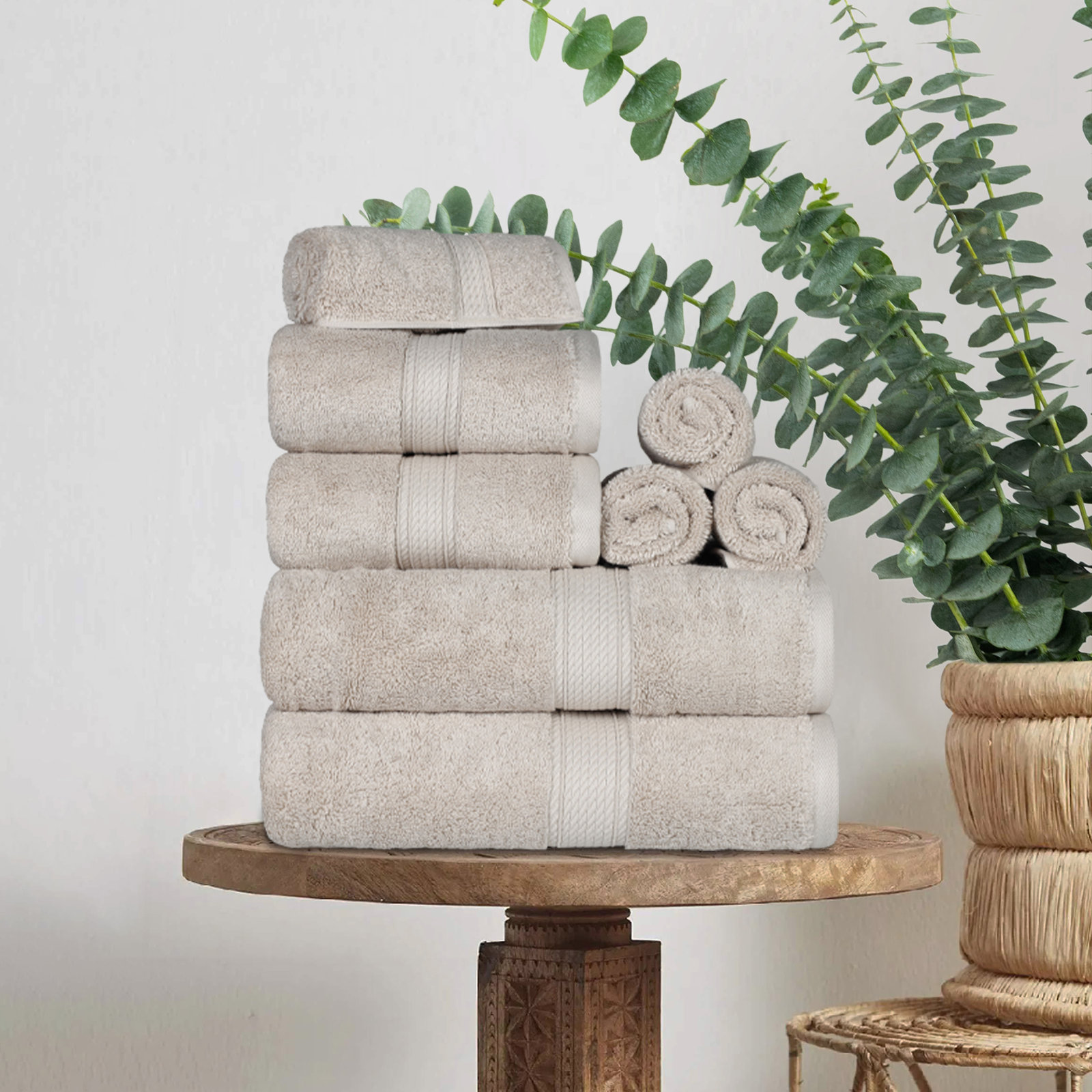 Renata 8-Piece Egyptian Cotton Towel Set, Stone