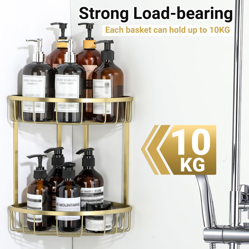 Wall Mounted Required Stainless Steel Shower Caddy, Gold