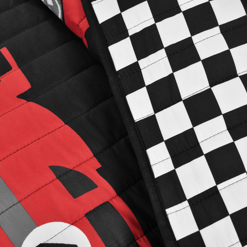 Ensemble de courtepointe réversible 4 pièces Racing Cars, Simple, Blanc / noir