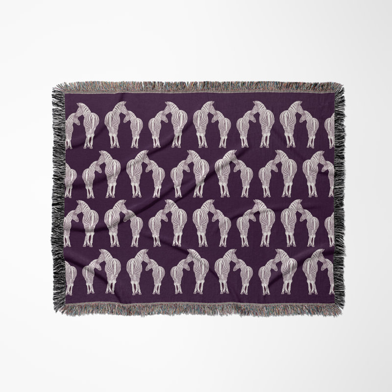 Jeté en mélange de coton Ziggy Zebra, Pourpre / Blanc cassé, L 80 po x l 60 po