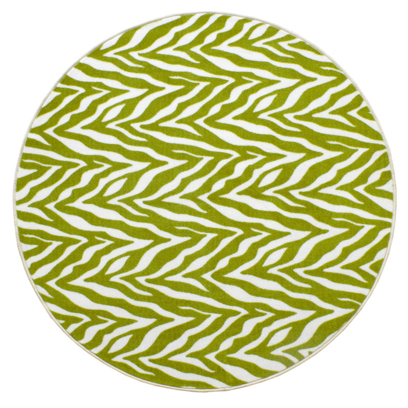 Tapis vert / beige à imprimé animal, Rond 6 pi