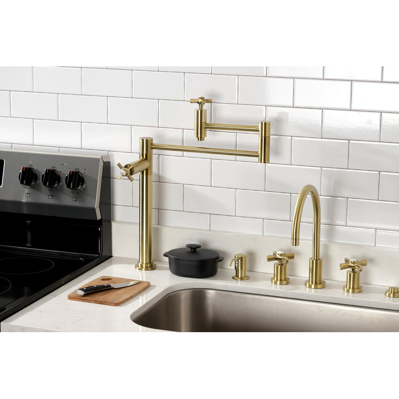 Kingston Brass Millennium Two-Handle 1-Hole Deck Mount Pot Filler Faucet, Brushed Brass