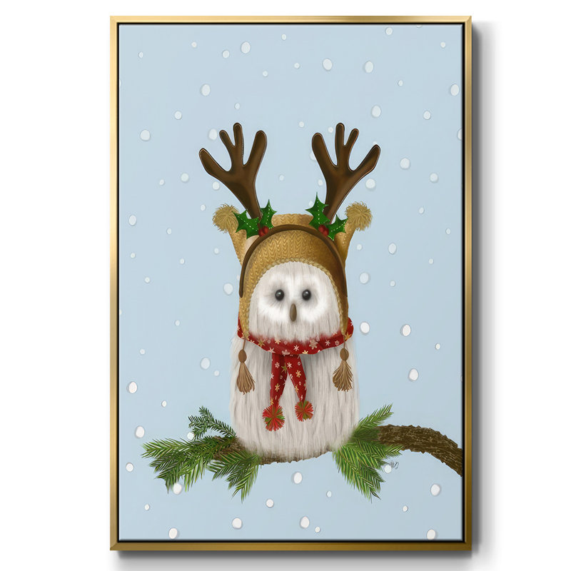 «Christmas Fluffy Owl and Antler», toile tendue avec châssis, H 41 po x l 27 po x P 1,5 po, Or
