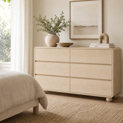 Modern 6 Drawer Dresser with Rounded Corners, Spacious Storage Chest, Handle-Free Bedroom Dresser for Bedroom, Nursery, Living Room and Entryway