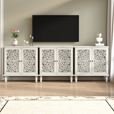 Vintage Hollow-Carved Accent Cabinet with 2-Door , Symmetrical Floral Design