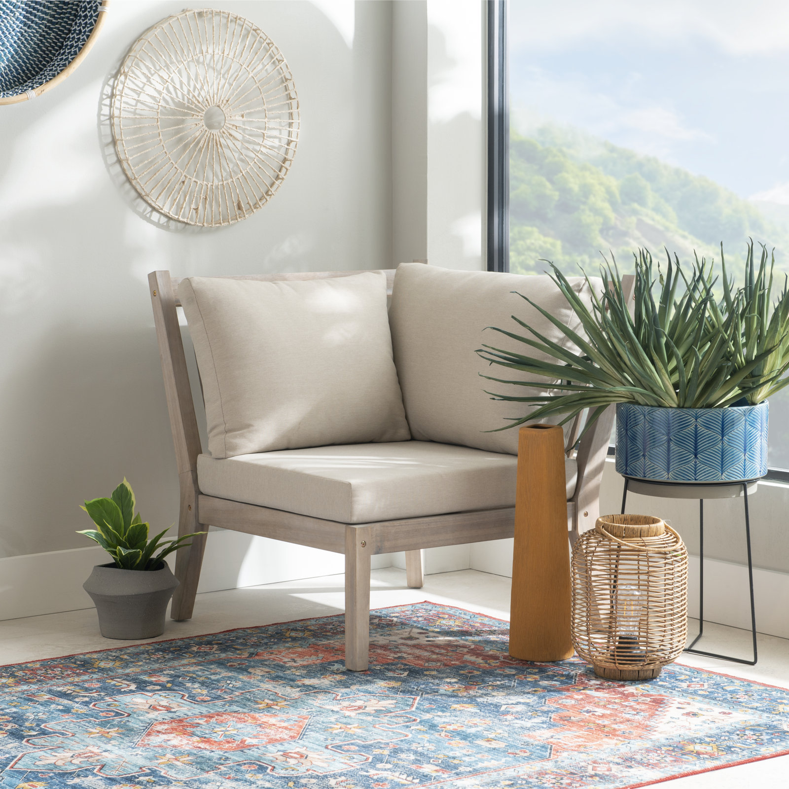 Amina Acacia Patio Lounge Chair, Beige