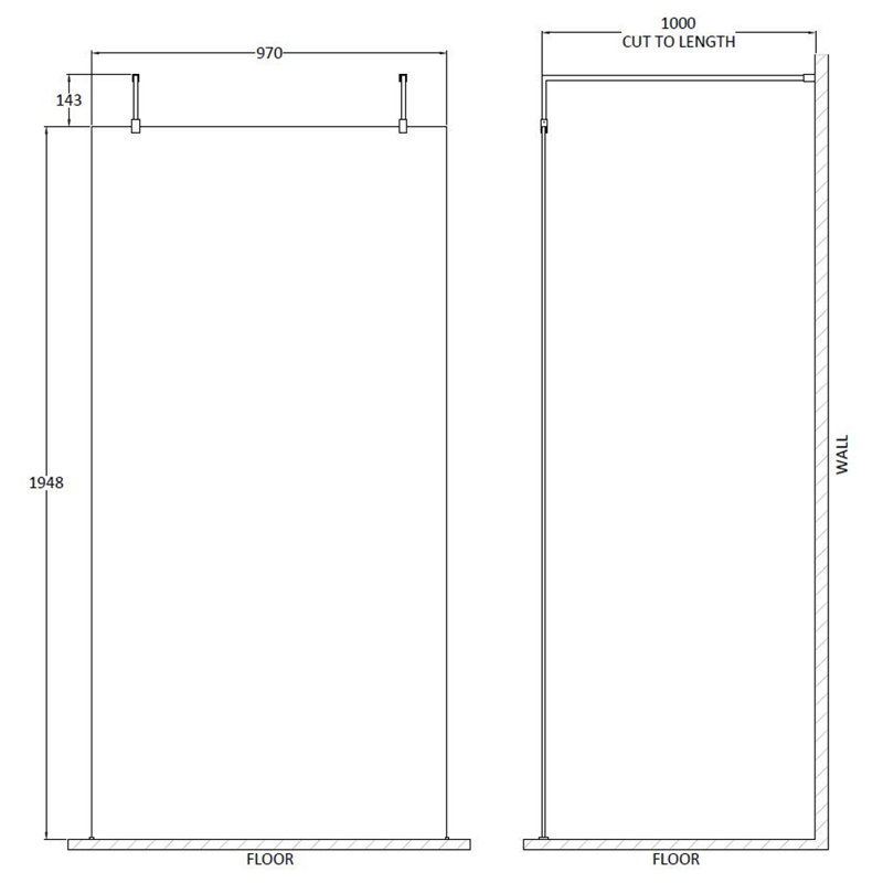 Frameless Wet Room Glass Screens with Clear Glass, 214.3cm H x 10cm W x 0.8cm D