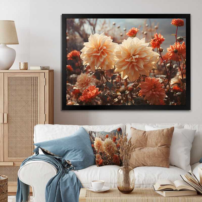 «Yellow Chrysanthemums Field Sunrise II», reproduction sur toile, H 30 po x l 40 po x P 1,5 po, Cadre photo noir