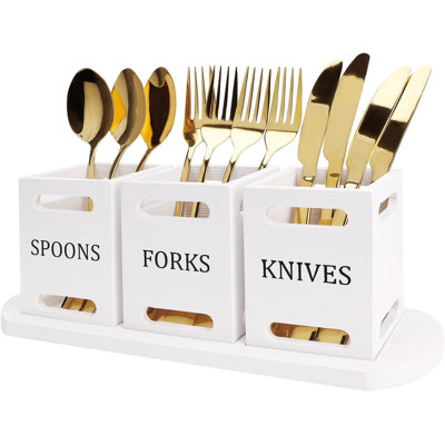 Porte-couverts en bois pour couverts de cuisine avec plateau en bois et ustensiles pour comptoir de cuisine