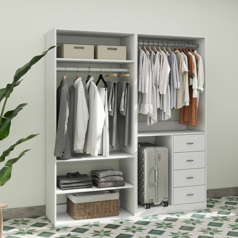 Admore Closet Organizer System with Drawers and Hanging Rods, Open Wardrobe for Walk-in Closet with Multiple Shelves