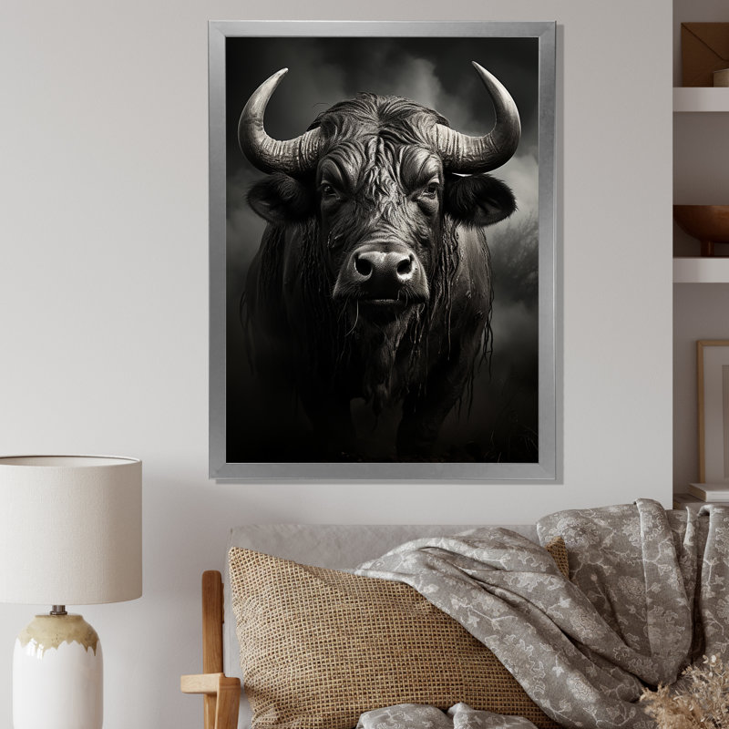 Gris gris Buffalo africain Extremely III - animaux, art mural, salon, Cadre simple argenté, H 44 po x l 34 po x P 1,5 po