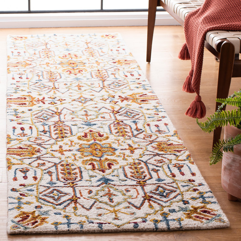 Wahcheechee Southwestern Hand Tufted Wool Area Rug in Ivory/Yellow/Red, Runner 2'3" x 10'