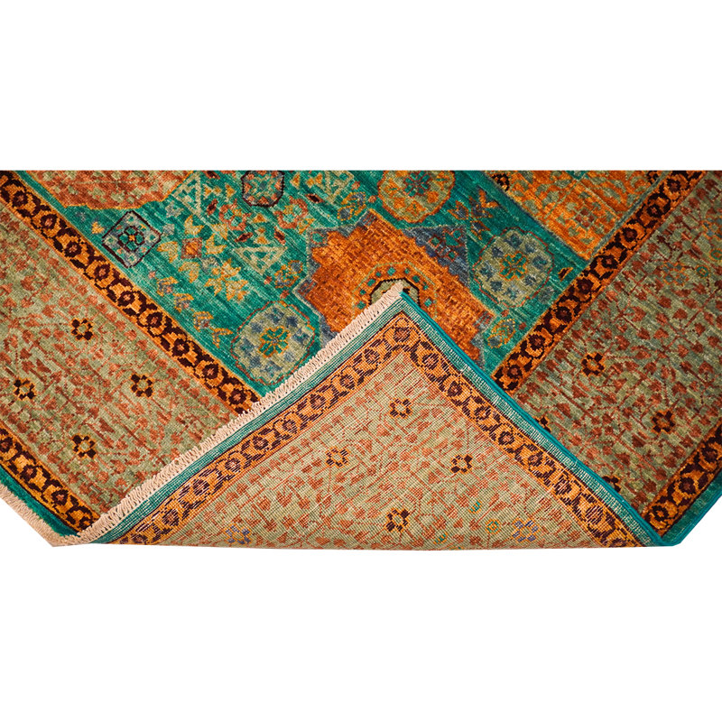 Tapis brun / vert de haute qualité noué à la main