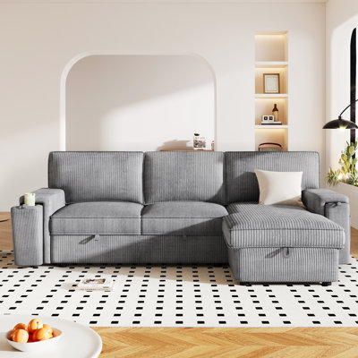 Comfortable Sleeper Sectional With Storage And Cup Holder Being - Gray Seating Contemporary 3 Hidden Spaces