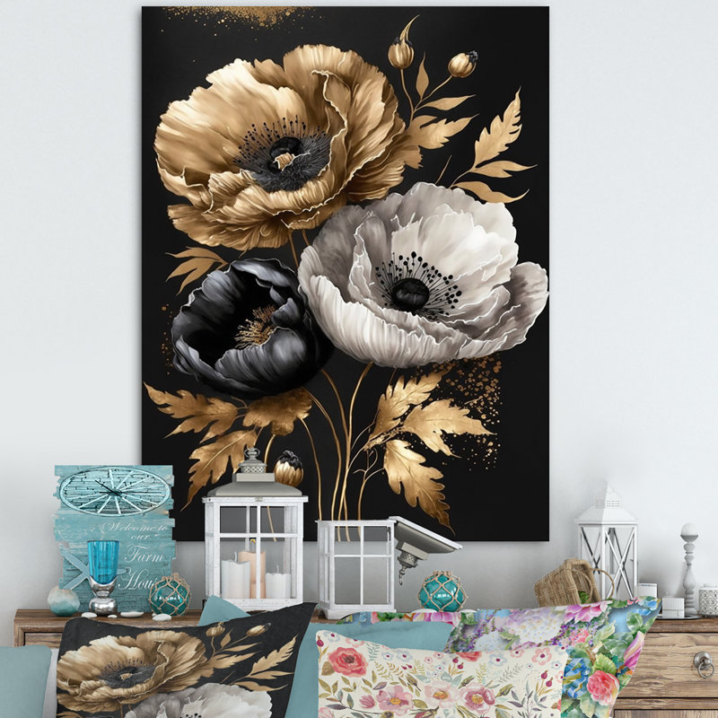 «Golden Gothic Floral Bouquet I», impression sur toile, H 40 po x l 30 po x P 1,5 po, Toile tendue