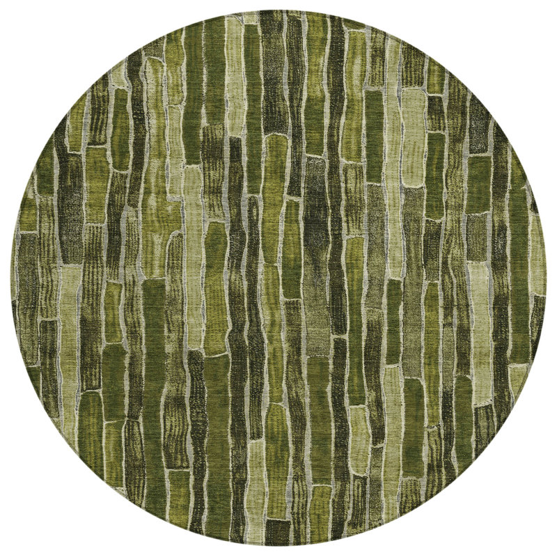 Tapis extérieur lavable rayé 8 pi vert olive et vert olive rond