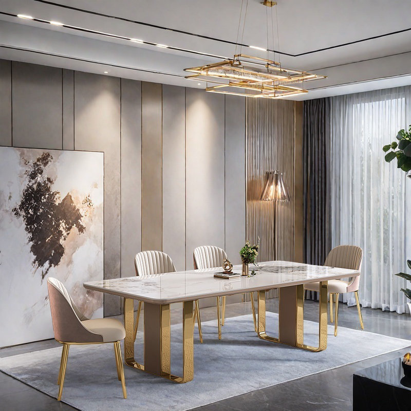 Light Luxury Rock Plate Dining Table Sets., 29.53"H x 55.12"L x 31.5"W