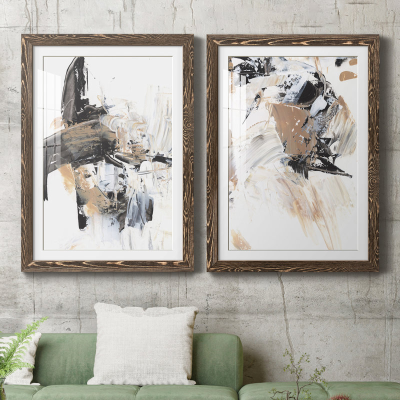 Ruckus I - ensemble de 2 peintures encadrées, H 43,5 po x l 31,5 po x P 1 po, Encadré de bois de noyer
