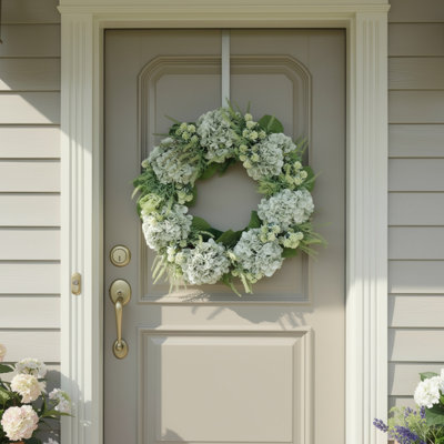 Couronne d'hortensia Sofia vert d'eau avec bouton de fleur