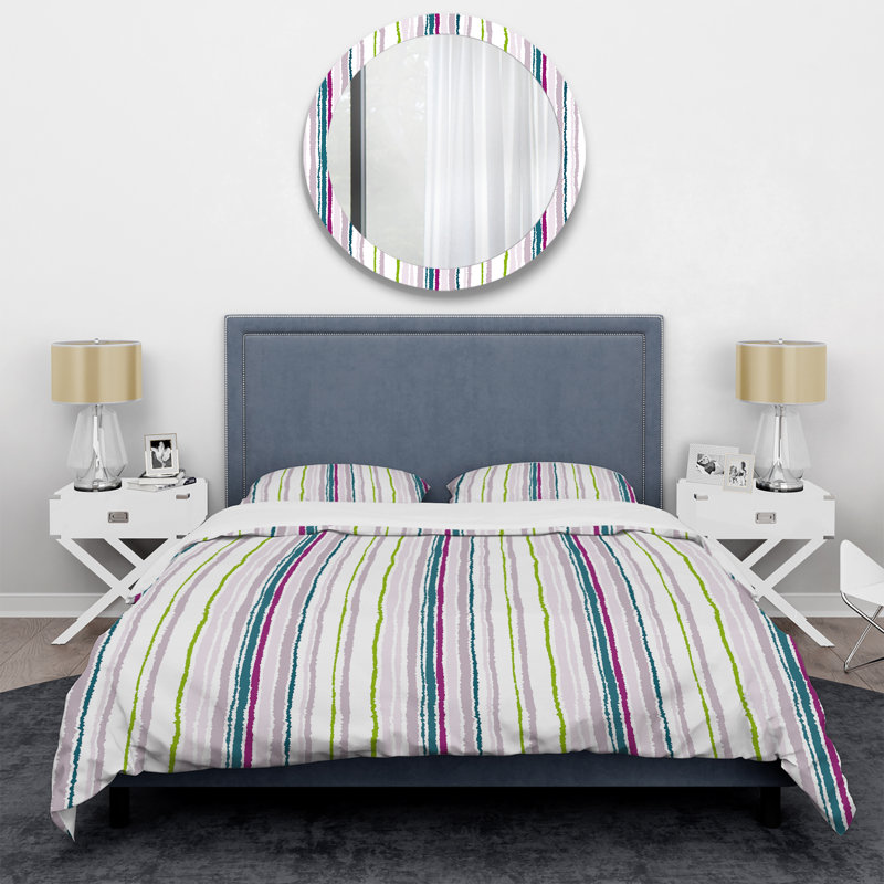 White and Green Striped Pattern - Abstract Duvet Cover Set - Microfiber Polyester