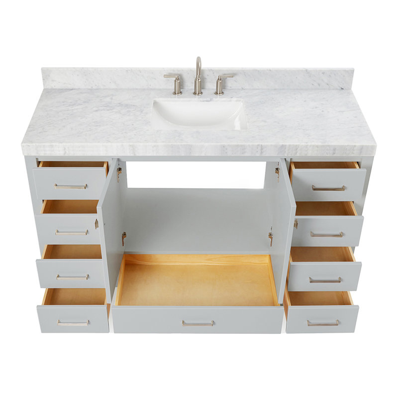 Ensemble de meuble-lavabo simple Cambridge, Forme rectangulaire, Gris / Nickel brossé, L 60 po