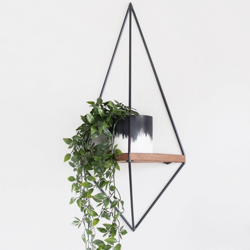 Modern Decorative Wooden Wall Shelf, Walnut & Black, 23.6 x 9.1 x 5.9 Inches | 100% Spruce Wood & Metal Frame, 0.88 Lbs Capacity | Stylish Industrial Design for Home Decor & Space-Saving Storage Solutions