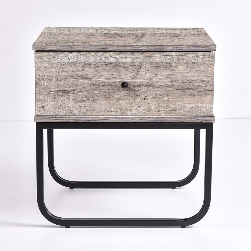 Muir 50.2cm W Iron + Manufactured Wood Bedside Table, Alaska Oak