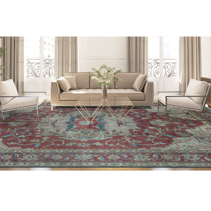 Wool Oriental Area Rug in Rust/Yellow/Beige, Rectangle 8' x 10'