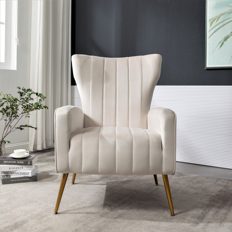 Velvet Armchair, Beige Velvet