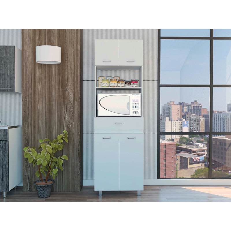 Pembrooke 2-Shelf 1-Drawer Microwave Pantry Cabinet White, White