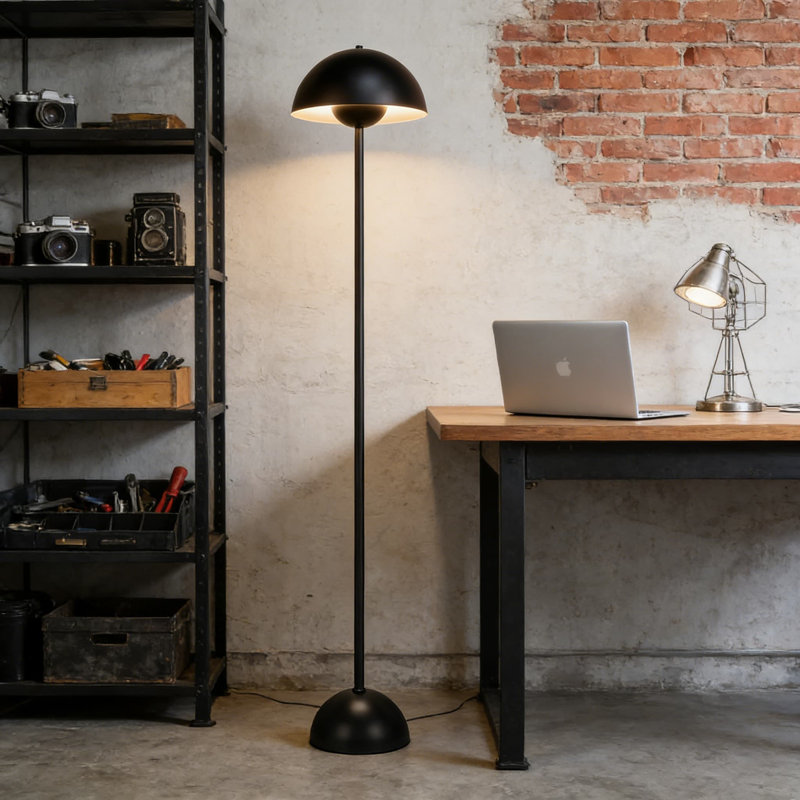 Industrial Floor Lamp With Unique Metal Shade, 66-Inch Tall Standing Lamp For Living Room And Bedroom, Soft Reflected Ambient Lighting, Foot Switch Control