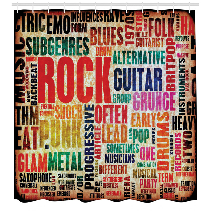 Ensemble de rideau de douche musical et crochets, H 70 po x l 69 po