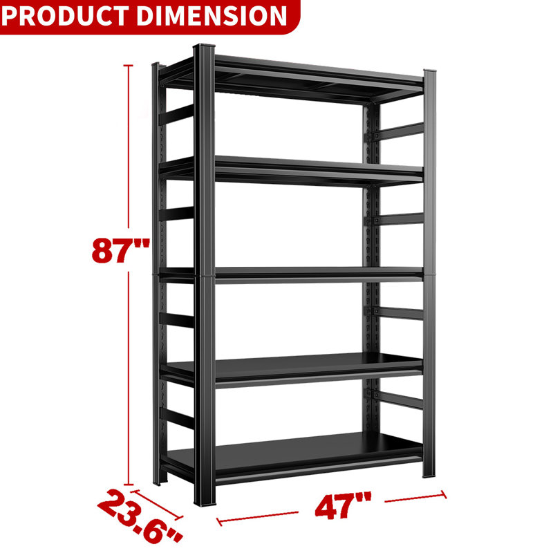 Support de rangement en métal noir de 87 po avec 5 tablettes réglables - Robuste pour le garage, le sous-sol et la salle à outils