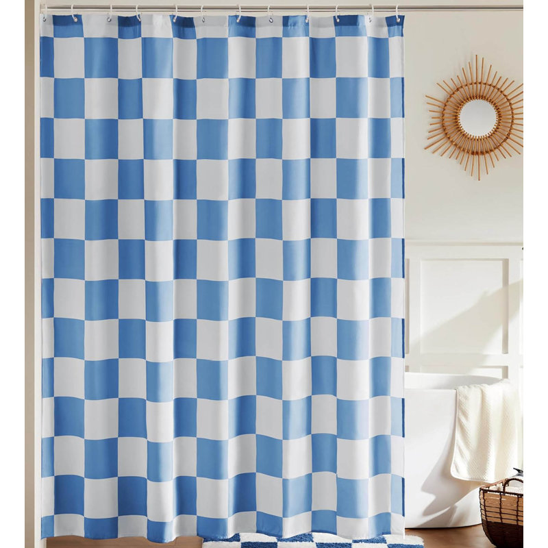 Checkered Shower Curtain, 180X180cm, Blue/White
