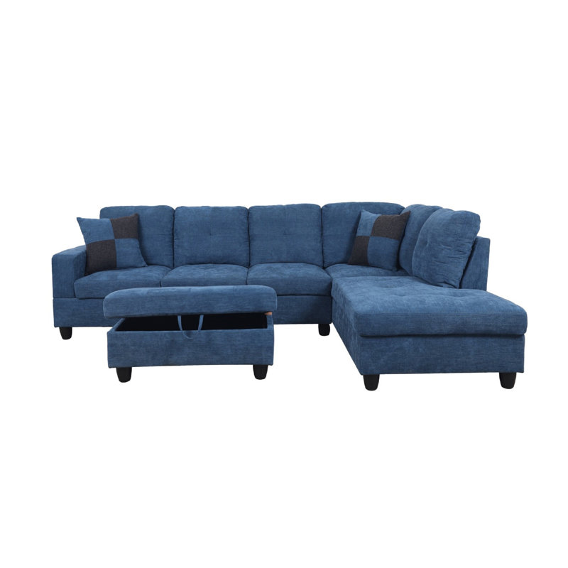 Palmer Square Upholstered Sectional, Right Hand Facing, Blue Velvet