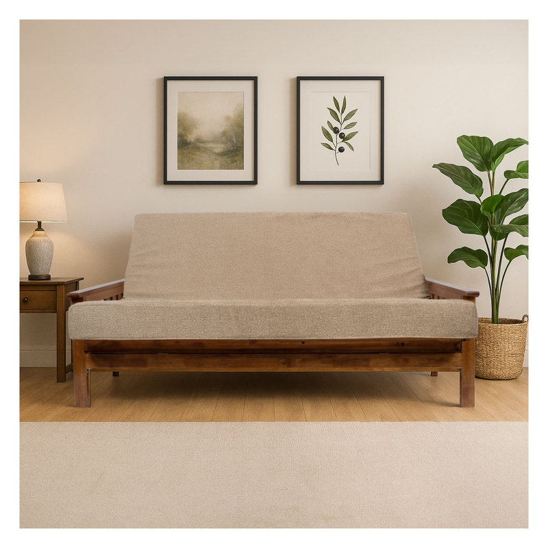 Memory Foam Infused Full Size Futon Mattress with Washable Removable Cover - Heavy-Duty Zipper, Thick Foldable Sofa Bed Mattress for Guest Room, Apartment, Dorm (Linen, Frame Not Included)